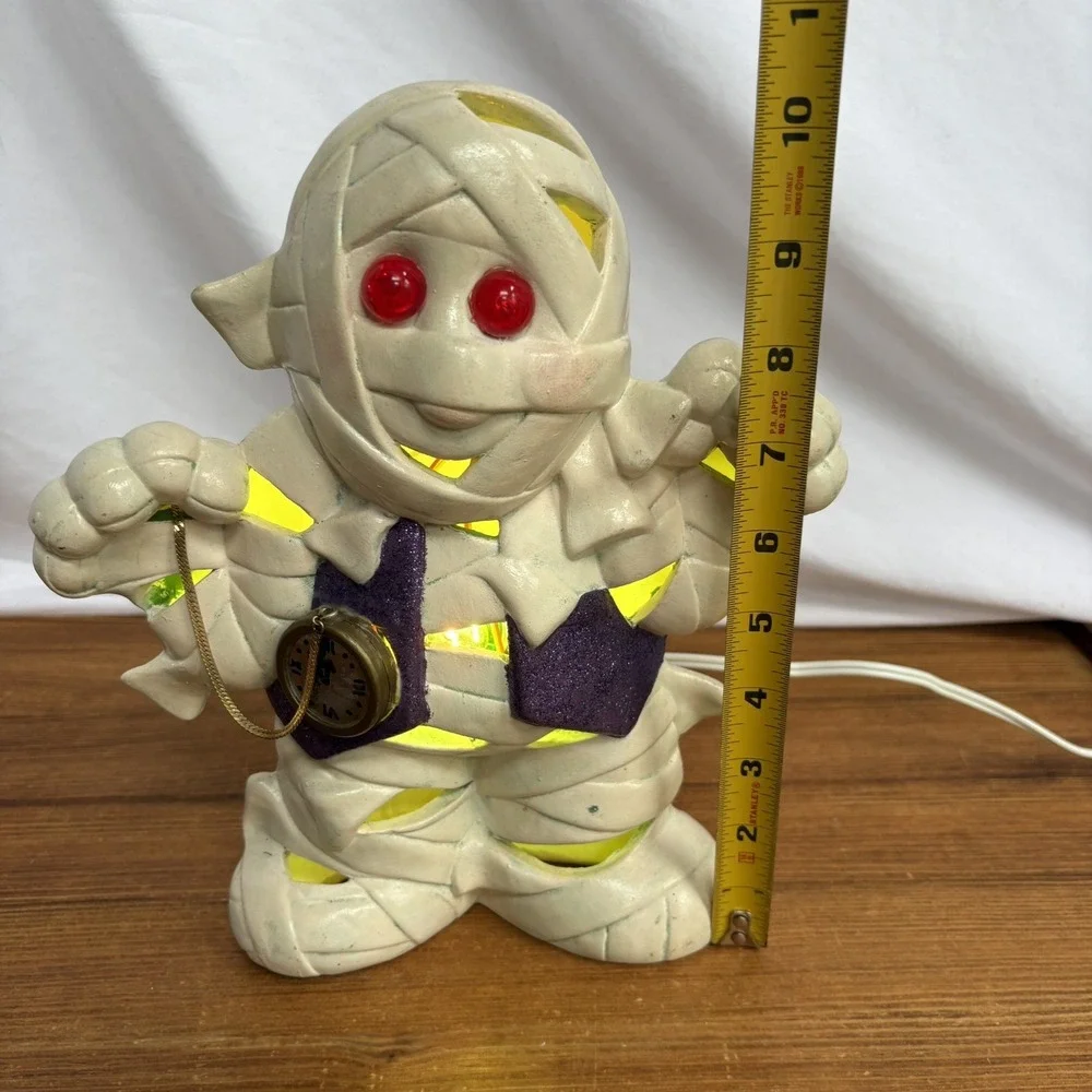 Vintage Hand Painted Ceramic Light Up Mummy Halloween Figurine 10